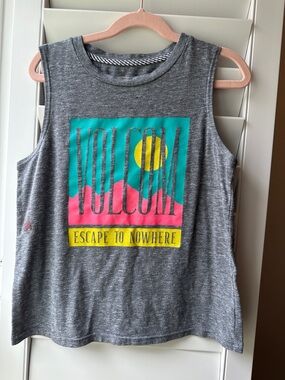 Volcom Gray Tank with Teal, Pink & Yellow Graphic